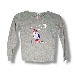 Girls Mini Boden Grey Owl Night Grey Long Sleeve Shirt Size 10y